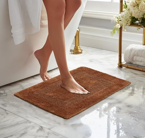 COTTON CRAFT 2 Pack Reversible Bath Mat - Soft Plush Bath Rug -17x24- Mocha