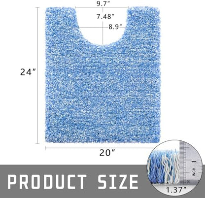 Yimobra Toilet Rugs U Shaped Washable 24X20, Ultra Soft and Water Absorbent Bath Mats, Non Slip Fluffy Shaggy Luxury Microfiber Contour Bath Rugs for Toilet, Dry Quick, Blue and White