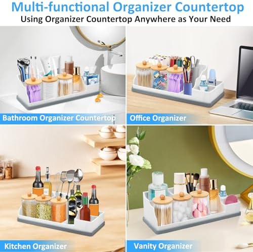 Bathroom Counter Organizer, Large White Silicone Toothbrush Holders for Bathrooms with 3PCS Qtip Holder, Bathroom Organizer Countertop Toothbrush and Toothpaste Holder for Makeup Organizer for Vanity