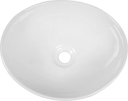 Oval Bathroom Vessel Sink - 16 x 13 inch Small Vessel Sink White Porcelain Ceramic RV Tiny Sink Above Counter Modern Egg Shape Art Sink