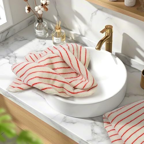 Striped Hand Towels Set of 2, Vintage Bathroom & Kitchen Decor, Guest Use