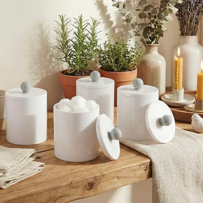 SheeChung 4 Pack Qtip Holder, White Acrylic Qtip Jars for Bathroom