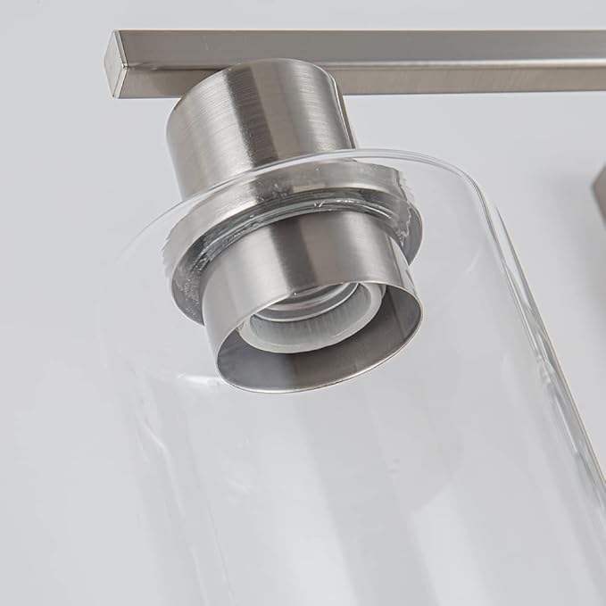 EMONG Brushed Nickel Bathroom Light Fixtures, 4-Light Vanity Lights with Clear Glass Shade, Wall Sconces for Hallway, Farmhouse, Living Room, Kitchen