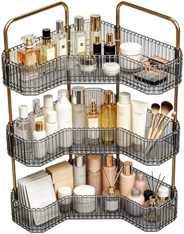 3-Tier Corner Bathroom Organizer, Skincare Vanity Counter Shelf Grey