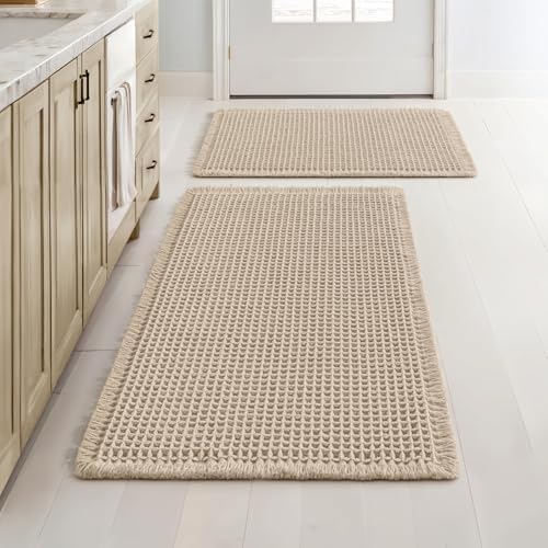 MIULEE Set of 2 Waffle Bathroom Rugs Pale Beige Bath Mat 17"x24"+18"x30"