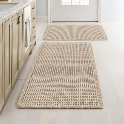 MIULEE Set of 2 Waffle Bathroom Rugs Pale Beige Bath Mat 17"x24"+18"x30"