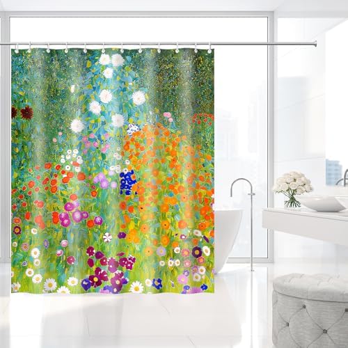 Bauerngarten by Gustav Klimt Scenic Shower Curtain with Hooks 72 x 72 Inch