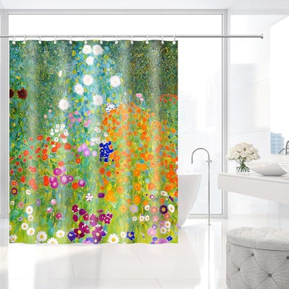 Bauerngarten by Gustav Klimt Scenic Shower Curtain with Hooks 72 x 72 Inch