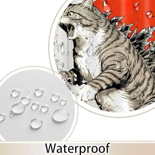 JAWO Funny Cat Shower Curtain, Japanese Ocean Wave Cat Fun Shower Curtain Nautical Kids Children Rustic Wooden Farmhouse Shower Curtains, 36X72inch