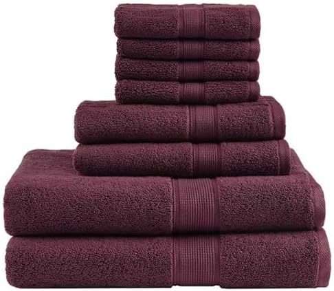 Madison Park 800GSM 100% Cotton Bathroom Bath Towel Set of 8, Burgundy