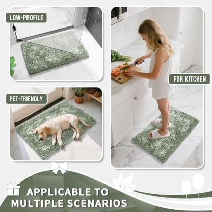 Yimobra Long Bathroom Rugs Runner 55x24 Inch, Extra Thick Soft Absorbent Chenille Bath Mat, Non Slip Machine Washable, Quick Dry Bath Rugs for Bathroom Floor, Tub and Shower, Sage Green