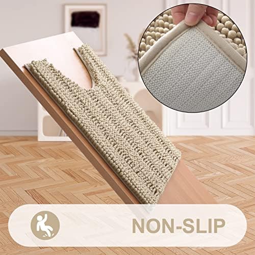 Grandaily Chenille Striped Toilet Rugs U-Shaped 24x20, Extra Soft and Absorbent Bathroom Rugs, Non-Slip Plush Shaggy Bath Rug, Machine Washable Contour Bath Mats for Toilet Base, Beige