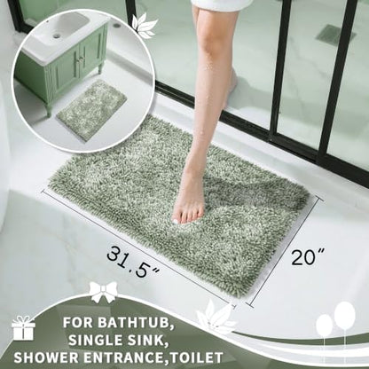 Yimobra Chenille Bathroom Rugs Non Slip, Extra Thick Soft Absorbent Bath Rug 31.5x20 Inch, Machine Washable Quick Dry Bath Mat for Bathroom Floor, Tub and Shower, Home Decor Accessories, Sage Green