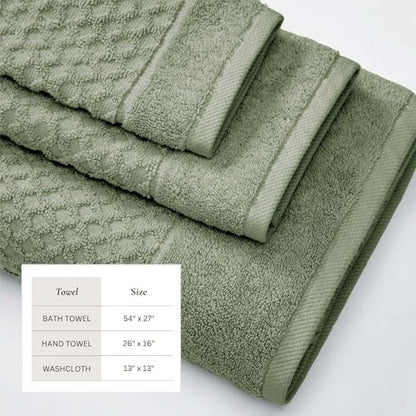 Great Bay Home Bath Towels - 100% Cotton 6 Piece Towel Set - Diamond Waffle Weave - Absorbent, Durable, Quick-Dry Towels for Bathroom (Eucalyptus)