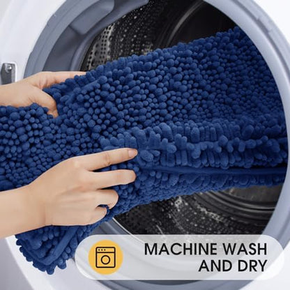 ACCUMTEK Upgrade Luxury Denim Blue Bathroom Rug Mat 32"x20", Ultra Soft Thick Absorbent Bath Mats, Non Slip Chenille Toilet Mat for Bathroom, Bedroom, Kitchen, Shower, Tub