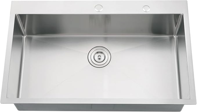 33x19 Drop in Kitchen Sink Single Bowl Stainless Steel Sink | 33 Inch Kitchen Sink Top Mount 16 Gauge Single Bowl Deep Basin with Drain Strainer