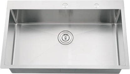 33x19 Drop in Kitchen Sink Single Bowl Stainless Steel Sink | 33 Inch Kitchen Sink Top Mount 16 Gauge Single Bowl Deep Basin with Drain Strainer