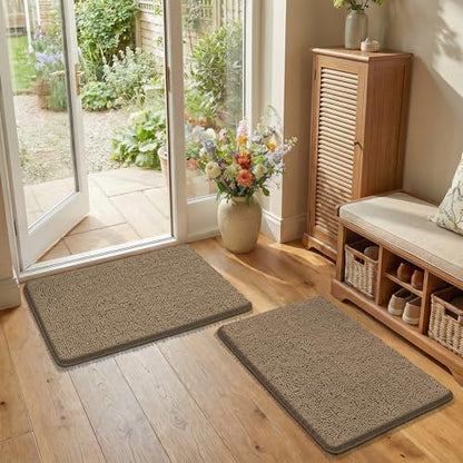 Bcoimo Bath Rugs Mat Set,2 Piece Non Slip Chenille Latte Bathroom Mat Sets