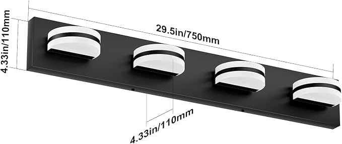 Aipsun 4 Lights Modern Black Vanity Light Up and Down Black Bathroom Lighting Fixtures LED Bathroom Wall Light Over Mirror 6000K