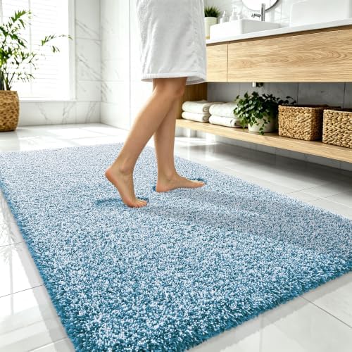OLANLY Microfiber Soft Bathroom Rugs Mats 59x35, Peacock Blue and White