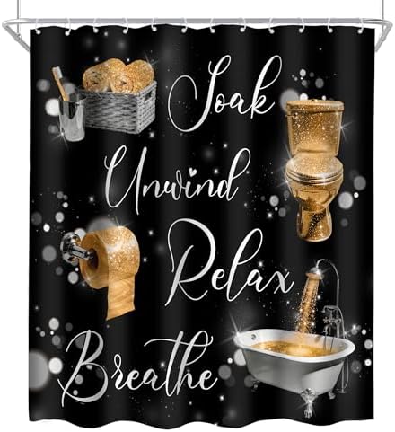 Gold Black Golden Funny Quotes 4Pcs Bathroom Shower Curtain Set with Rugs