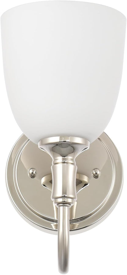 Vintage Traditional 1-Light Indoor Wall Sconce with Frosted Glass Bathroom Bedroom Hallway, 10.6" H x 5.3" W, Polished Nickel
