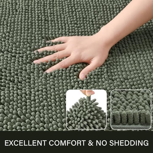 LOCHAS Luxury Bathroom Rug Shaggy Bath Mat 24 x 54 Inch, Sage Green