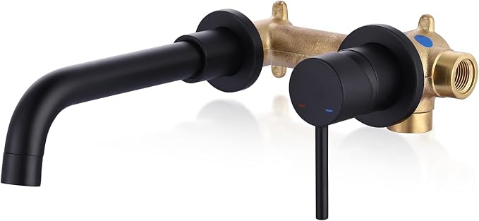 ARCORA Wall Mount Bathroom Faucet, Matte Black Single Handle Bathroom Sink Faucet Wall Mounted, Rough-in Valve Included
