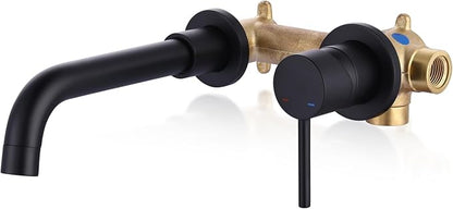 ARCORA Wall Mount Bathroom Faucet, Matte Black Single Handle Bathroom Sink Faucet Wall Mounted, Rough-in Valve Included