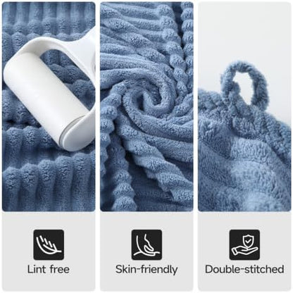 REDKISS Blue Bath Towels Set 6 Piece - Microfiber Bathroom Towels of 6 Large, Highly Absorbent Bath Towel, Soft Shower Towel for Bathroom, Hotel 2 Bath Sheet 2 Hand Towel 2 Washcloths