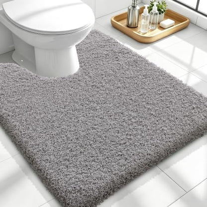 OLANLY Microfiber Soft Bathroom Toilet Rugs U-Shaped, 24x20, Light Grey