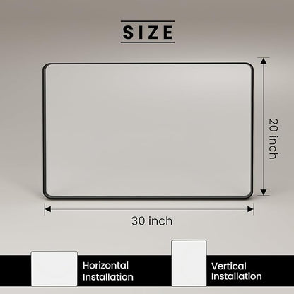 Black Bathroom Mirror 30"x 21", Black Metal Framed Mirror for Wall, Rounded Rectangle Matte Bathroom Vanity Mirror with Tempered Glass, Anti-Rust, Horizontal/Vertical