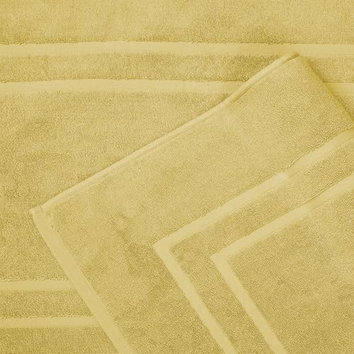 Feather & Stitch 2 Piece Towel Like Bath Mats (30x21 Inch) 100% Cotton Terry Bath Mats, Bathroom Shower Floor Mats [NOT A Bathroom Rug], Soft Absorbent Washable Mats - Yellow