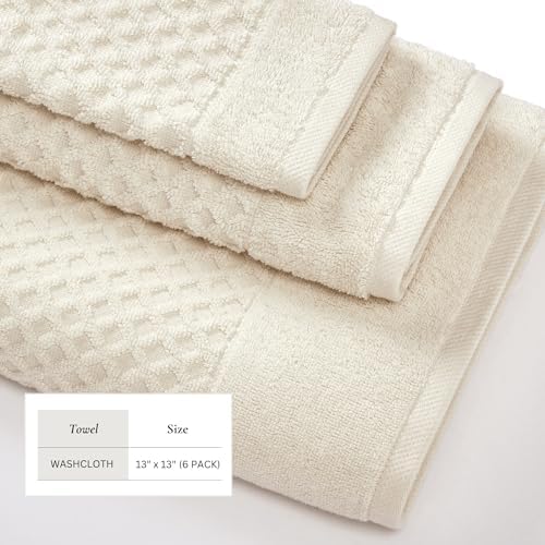 Great Bay Home Taupe Washcloths - 100% Cotton 6 Pack 13x13 Washcloth Set - Absorbent, Durable, Quick-Dry Face Towels for Bathroom (Oatmeal)