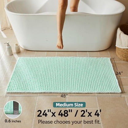 Triohero Waffle Bath Mat, Boho Bathroom Rugs Non Slip, 24x48 Sea Foam Blue