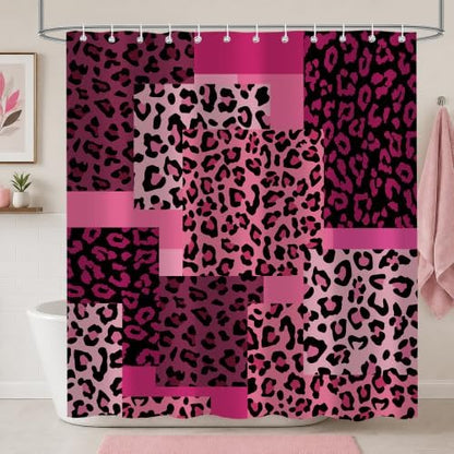 Pink Leopard Shower Curtain, Animal Print Patchwork, 72 x 72