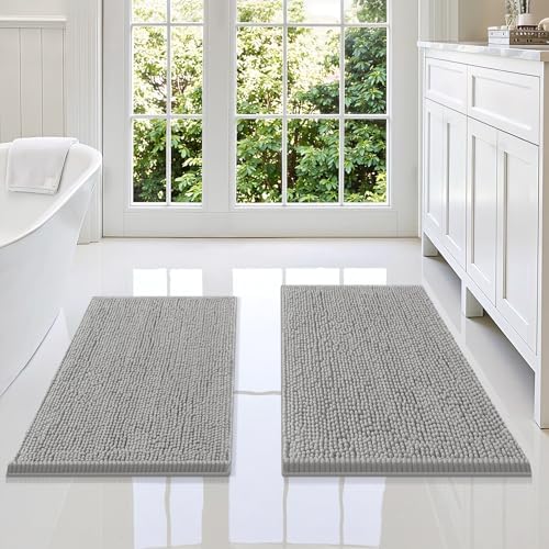 Smiry Chenille Bathroom Rugs Sets 2 Piece (34x21+30x20, Light Grey)