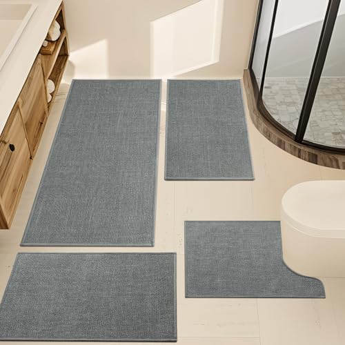YIHOUSE Bathroom Rugs Thin Bath Mat Sets 4 Pieces Quick Dry,Grey