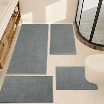 YIHOUSE Bathroom Rugs Thin Bath Mat Sets 4 Pieces Quick Dry,Grey