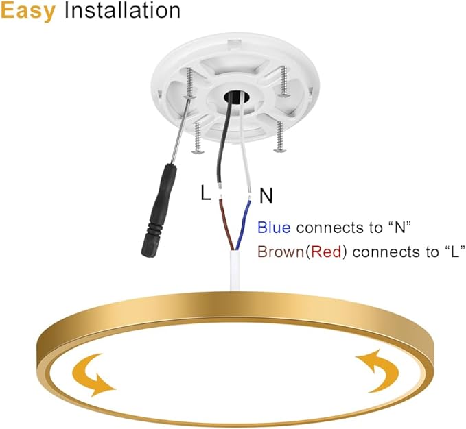 9Inch LED Flush Mount Ceiling Light Fixture, 18W(180W Equivalent), 1800LM, 3000K Warm White, IP40, Flat Modern LED Ceiling Lights for Bedrooms, Living Rooms, Bathrooms, Stairwells, etc.(Gold)