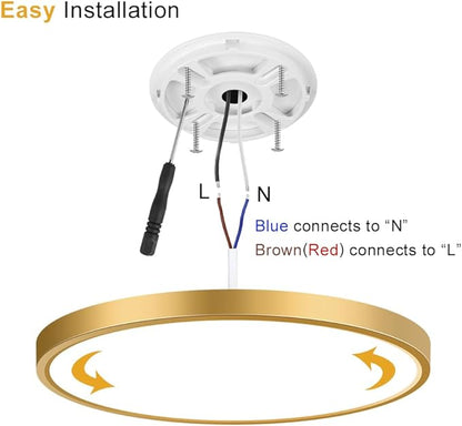 9Inch LED Flush Mount Ceiling Light Fixture, 18W(180W Equivalent), 1800LM, 6000K Cool White, IP40, Flat Modern LED Ceiling Lights for Bedrooms, Living Rooms, Bathrooms, Stairwells, etc.(Gold)