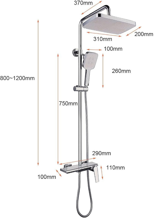 Exposed Shower System, Modern Piano Key Design, BSS0321 Shower Head Set, 30x20cm Shower Faucet Sets Complete, Handheld, Bathtub Faucet, 59A All Copper, Anti-Corrosion