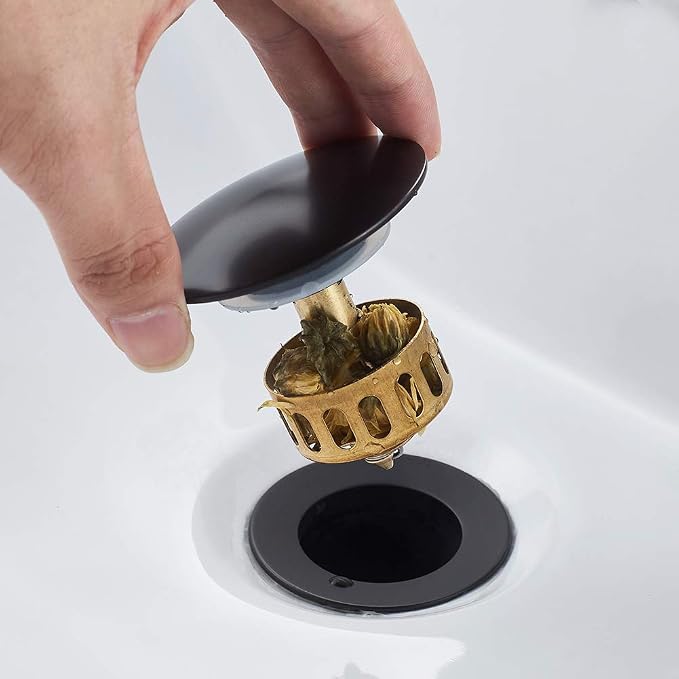 Bathroom Sink Drain with Overflow Hole Black Vessel Vanity Sink Pop Up Drain Stopper with Detachable Basket, Anti-Explosion and Anti-Clogging Drain Strainer