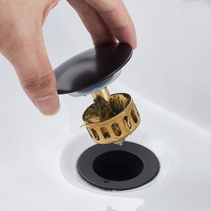 Bathroom Sink Drain with Overflow Hole Black Vessel Vanity Sink Pop Up Drain Stopper with Detachable Basket, Anti-Explosion and Anti-Clogging Drain Strainer