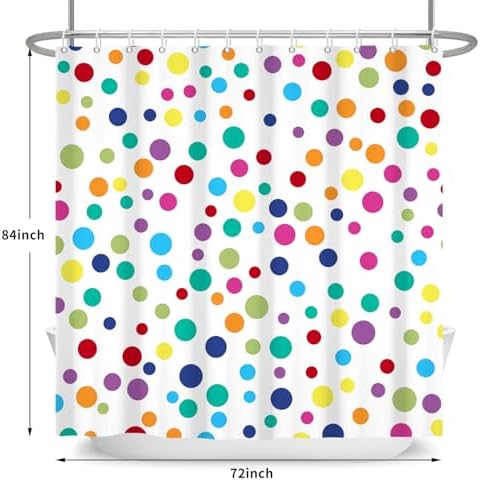 Colorful Polka Dots Shower Curtain, Kids Fun Bright Rainbow Waterproof Fabric Shower Curtain for Bathroom with Modern Abstract Geometric Bath Curtain Decor with Hooks, Machine Washable, 72''Wx84''L