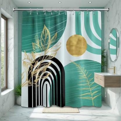 Teal and Gold Shower Curtain, 60X72 in, Mid Century Modern Turquoise