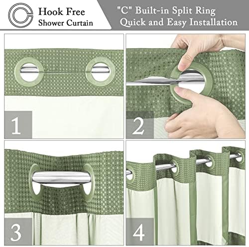 Gibelle No Hook Cloth Green Shower Curtain with Liner, 72x74