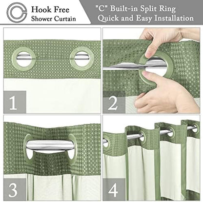 Gibelle No Hook Cloth Green Shower Curtain with Liner, 72x74