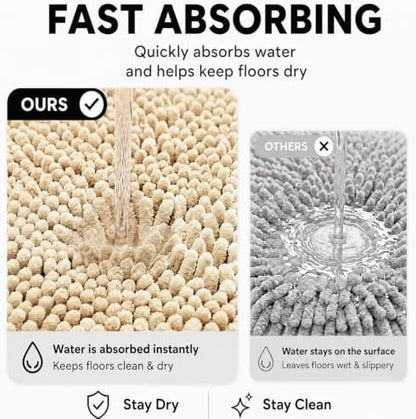 Bathroom Rugs Sets 2 Piece,Super Absorbent Soft,Thick,Machine Washable Chenille Bath Mat,Non Slip Toilet Floor Rug,Bath Mats for Bathroom,20x32 Plus 20x20 U Shape,Beige