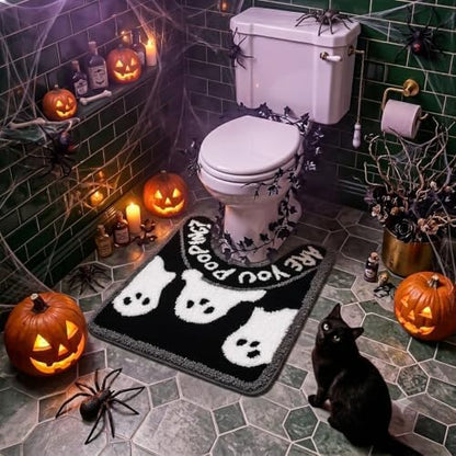 Black Ghost Halloween Bathroom Rug, Fun U-Shaped Toilet Rug